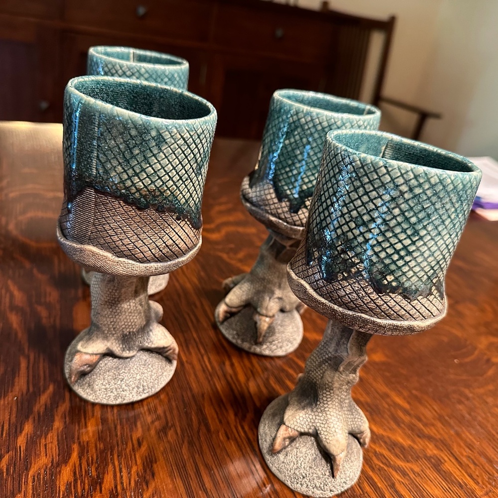 Handmade ceramic claw foot goblets